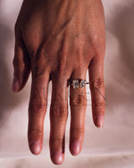 Two Stone Emerald and Oval Cut Moissanite and Lab Grown Diamond Ring