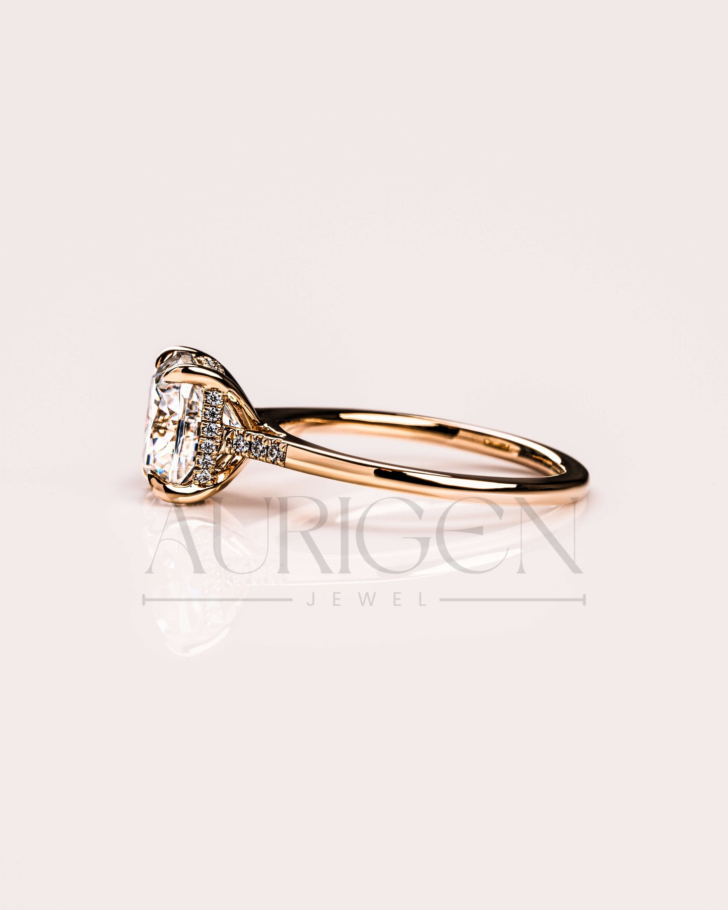 Luxury 14K Yellow Gold-Cushion Cut Moissanite and Lab Grown Diamond Ring