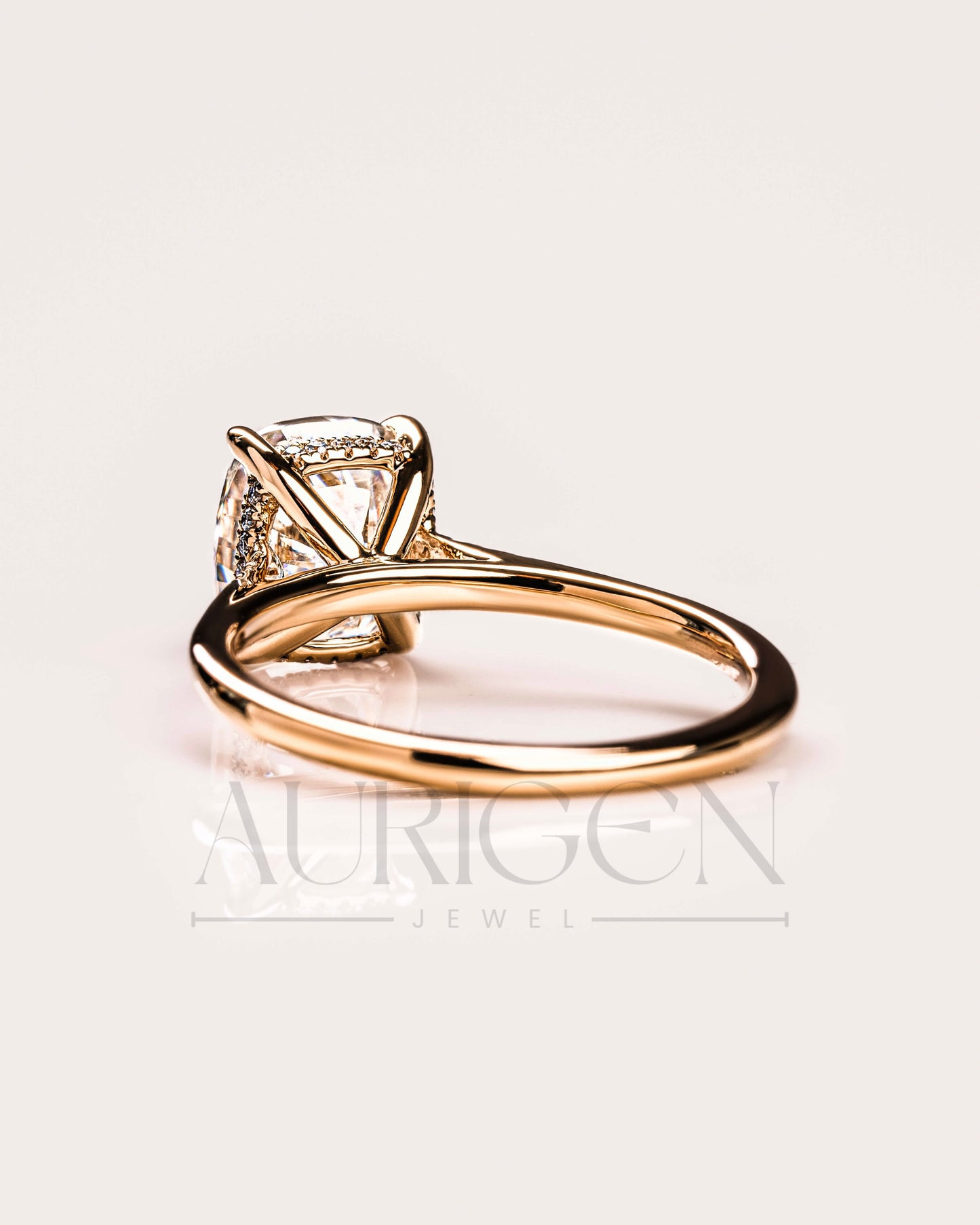 Luxury 14K Yellow Gold-Cushion Cut Moissanite and Lab Grown Diamond Ring
