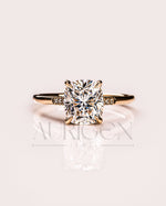 Luxury 14K Yellow Gold-Cushion Cut Moissanite and Lab Grown Diamond Ring