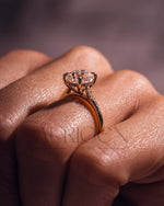 Luxury 14K Yellow Gold-Cushion Cut Moissanite and Lab Grown Diamond Ring