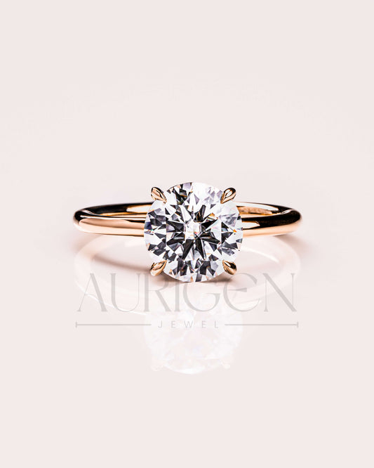 Round Moissanite and Leb Grown Solitaire Engagement Ring in 18k Rose Gold