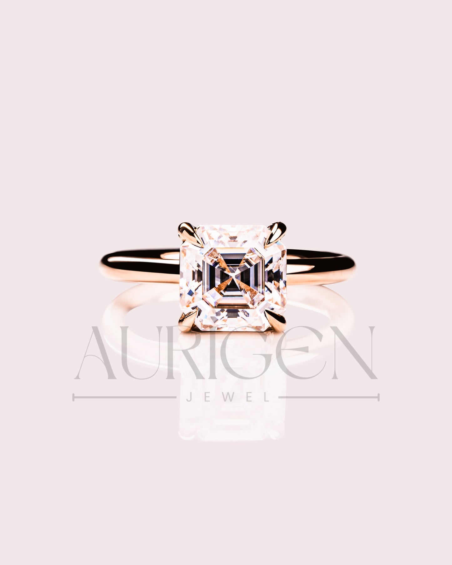 Classic 14K Solid Gold Asscher Cut Moissanite and Lab Grown 4-Prong Solitaire Ring