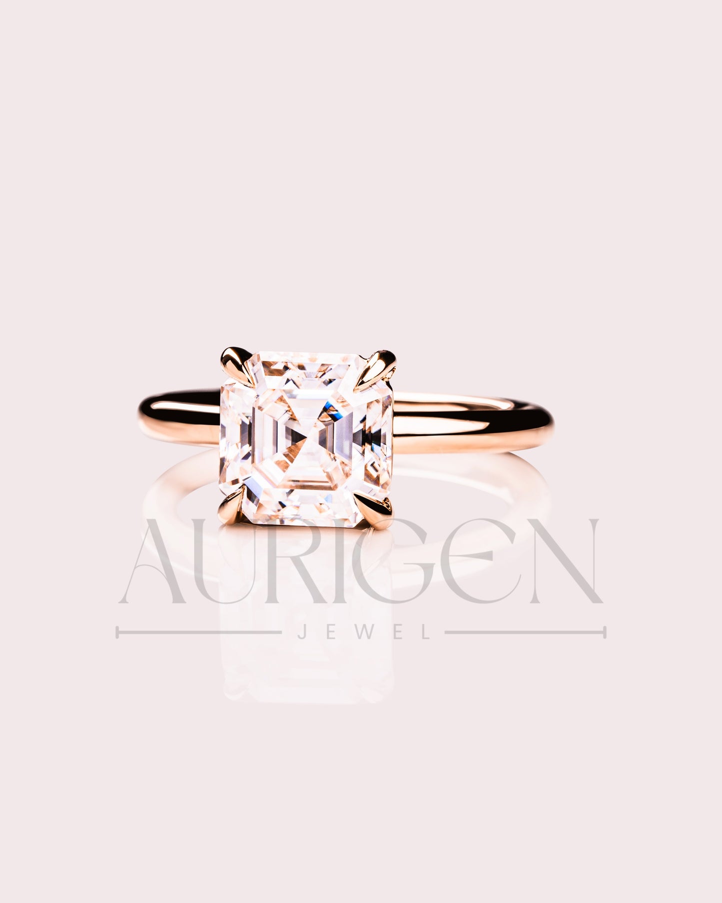 Classic 14K Solid Gold Asscher Cut Moissanite and Lab Grown 4-Prong Solitaire Ring