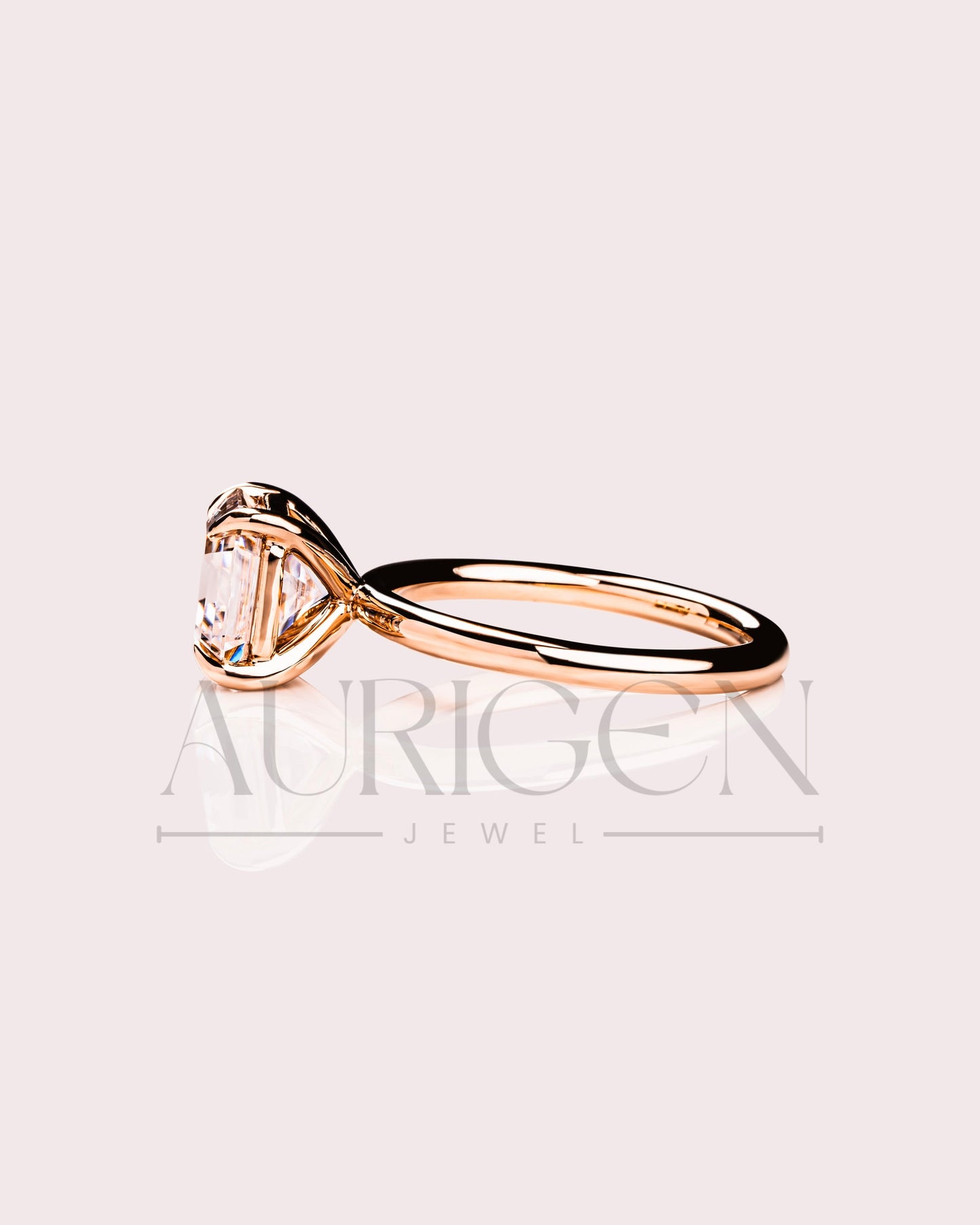 Classic 14K Solid Gold Asscher Cut Moissanite and Lab Grown 4-Prong Solitaire Ring