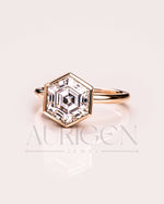 14K Solid Gold Hexagon Cut Moissanite and Lab Grown Bezel Setting Ring