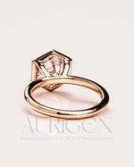 14K Solid Gold Hexagon Cut Moissanite and Lab Grown Bezel Setting Ring