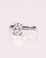 Hidden Halo Oval Cut Lab Grown and Moissanite Diamond Engagement Ring with Pave