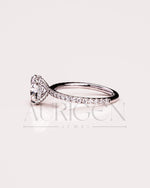 Hidden Halo Oval Cut Lab Grown and Moissanite Diamond Engagement Ring with Pave