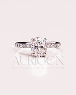 Hidden Halo Oval Cut Lab Grown and Moissanite Diamond Engagement Ring with Pave
