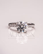 White Gold Round Cut Lab Grown and Moissanite Diamond Ring With Pave