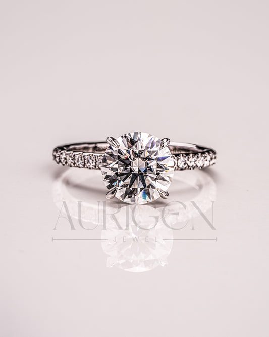 White Gold Round Cut Lab Grown and Moissanite Diamond Ring With Pave