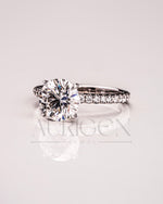 White Gold Round Cut Lab Grown and Moissanite Diamond Ring With Pave