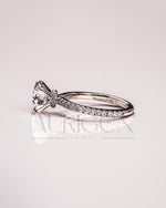 White Gold Round Cut Lab Grown and Moissanite Diamond Ring With Pave
