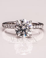 White Gold Round Cut Lab Grown and Moissanite Diamond Ring With Pave
