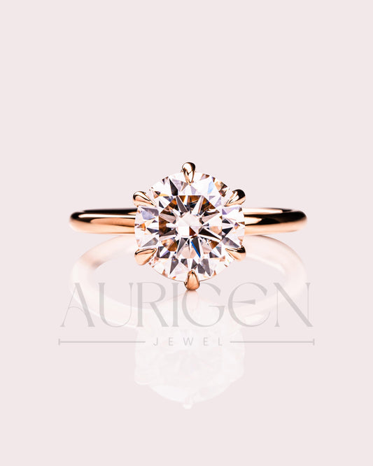 Round Cut Moissanite and Lab Grown Diamond Ring – Solitaire Setting in Solid Gold
