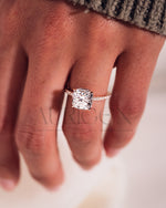 18k Rose Gold Cushion Cut Moissanite and Leb Engagement Ring Halo With Pave Diamond Ring