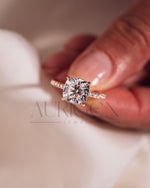 18k Rose Gold Cushion Cut Moissanite and Leb Engagement Ring Halo With Pave Diamond Ring