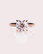 18k Rose Gold Cushion Cut Moissanite and Leb Engagement Ring Halo With Pave Diamond Ring
