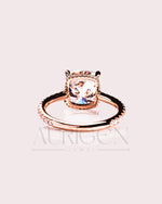 18k Rose Gold Cushion Cut Moissanite and Leb Engagement Ring Halo With Pave Diamond Ring