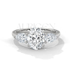 Oval Cut Three Stone Engagement Ring with Pear Side Diamonds in 14K Solid Gold