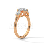 Oval Cut Three Stone Engagement Ring with Pear Side Diamonds in 14K Solid Gold