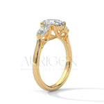 Oval Cut Three Stone Engagement Ring with Pear Side Diamonds in 14K Solid Gold