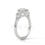 Oval Cut Three Stone Engagement Ring with Pear Side Diamonds in 14K Solid Gold