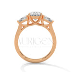 Oval Cut Three Stone Engagement Ring with Pear Side Diamonds in 14K Solid Gold