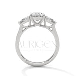 Oval Cut Three Stone Engagement Ring with Pear Side Diamonds in 14K Solid Gold
