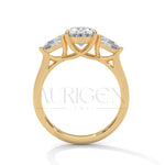 Oval Cut Three Stone Engagement Ring with Pear Side Diamonds in 14K Solid Gold