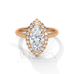 14K Solid Gold Marquise Engagement Ring with Diamond Halo