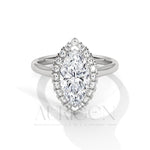 14K Solid Gold Marquise Engagement Ring with Diamond Halo