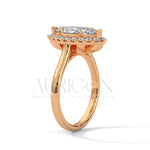 14K Solid Gold Marquise Engagement Ring with Diamond Halo