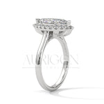 14K Solid Gold Marquise Engagement Ring with Diamond Halo