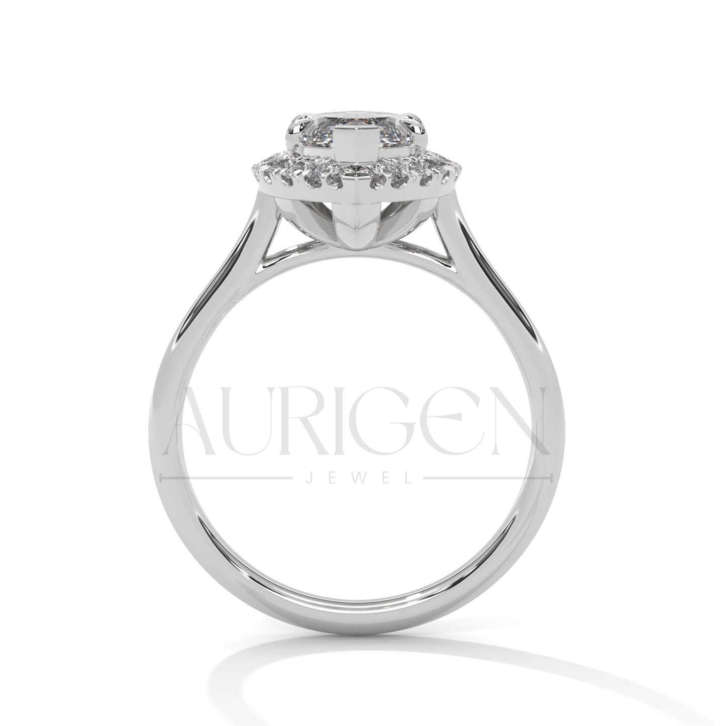 14K Solid Gold Marquise Engagement Ring with Diamond Halo