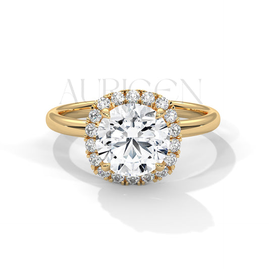 2 CT Round Brilliant Halo Diamond Ring in 14K Solid Gold