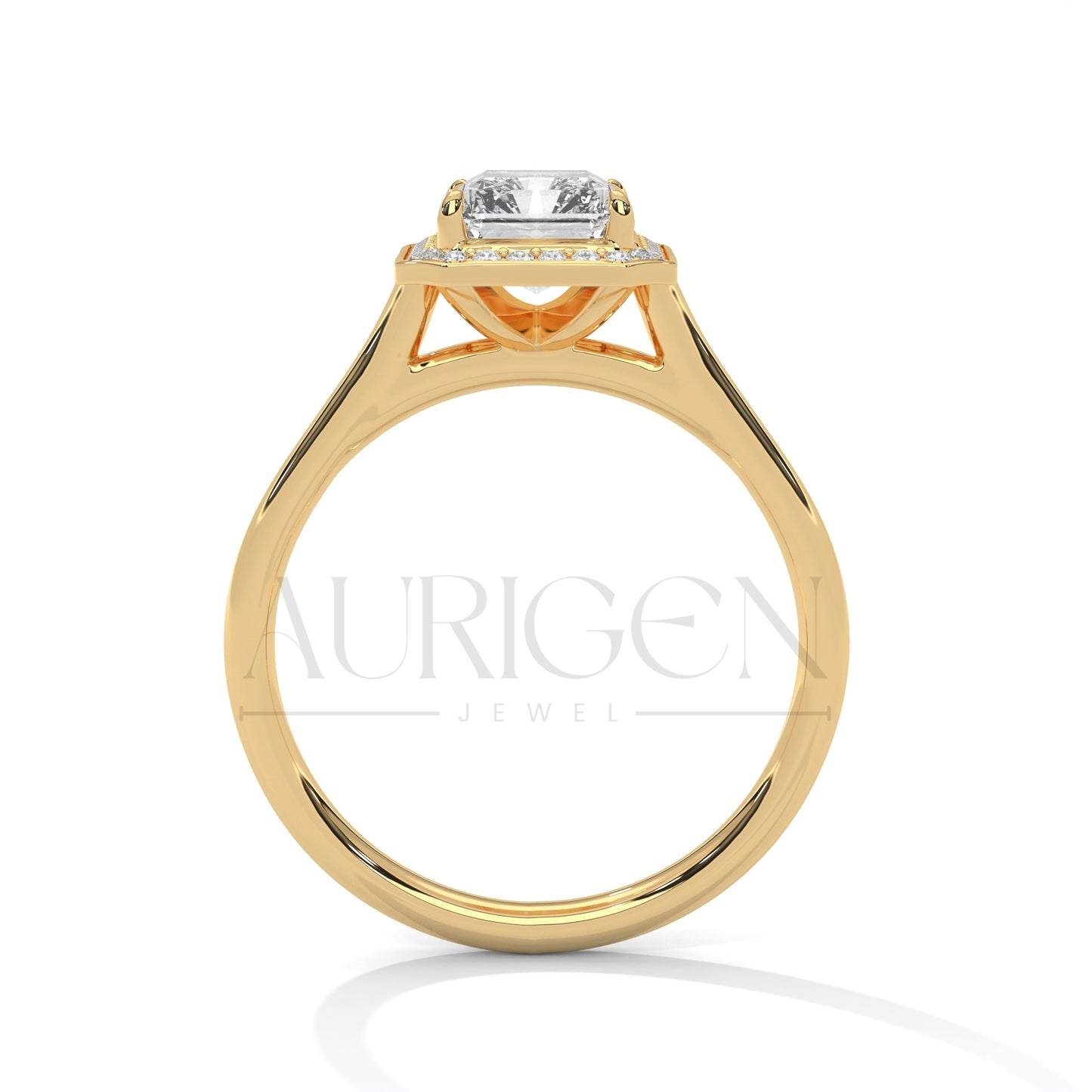 The Regal Radiance – 2.00 CT Emerald Cut Moissanite Halo Diamond Ring in 14K Solid Gold