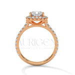 Luxurious Cushion Cut Engagement Ring with Halo and Pave Diamonds In 14K Solid Gold Ring