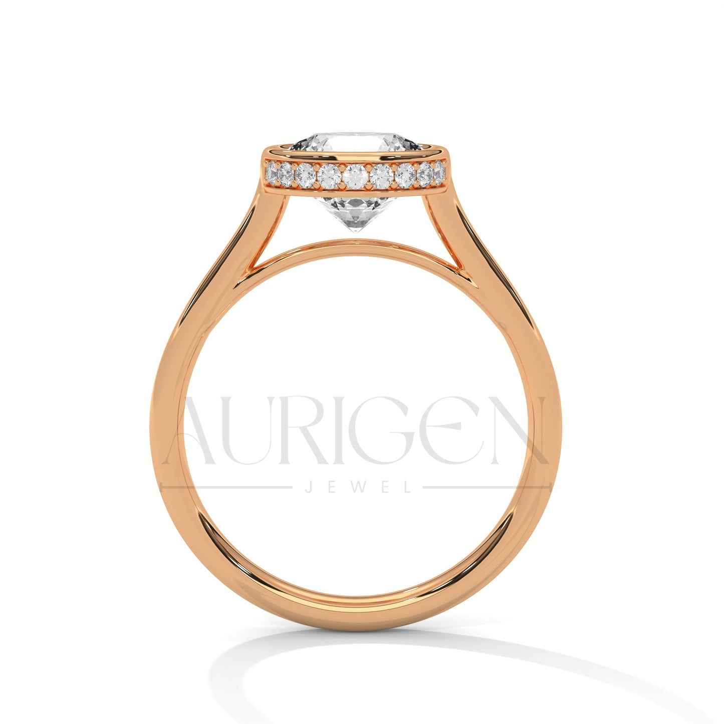Brilliant Round Cut Moissnite & Lab Diamond Bezel Set 14K Solid Gold Ring