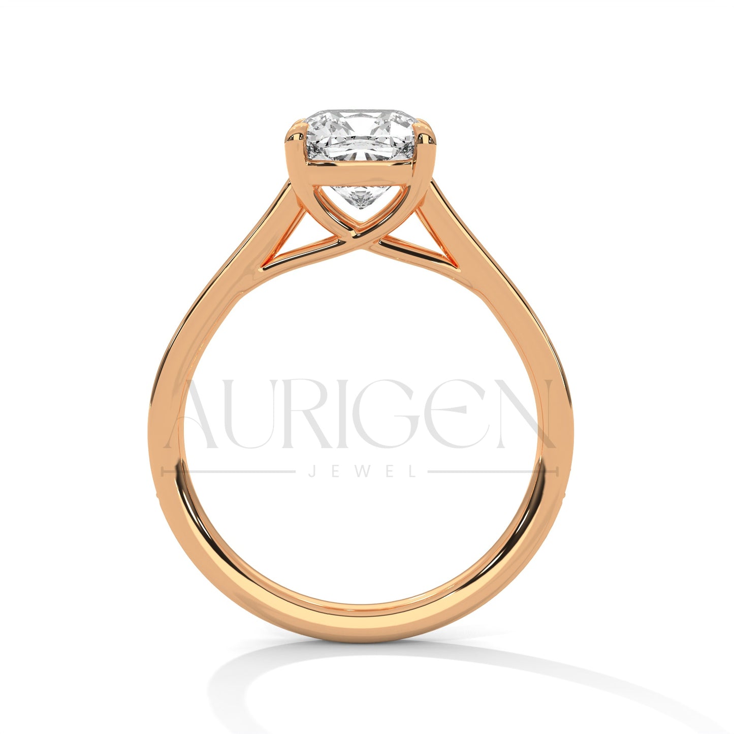 Elegant Cushion Cut Ring in 14K Solid Gold with Pave Diamonds