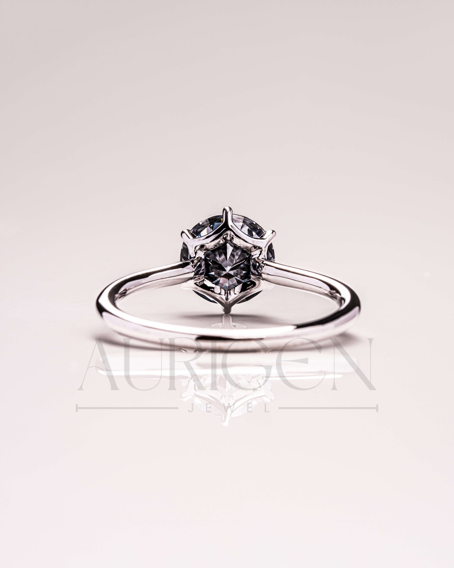 6-Prong Dark Grey Moissanite and Leb Grown Solitaire Engagement Ring