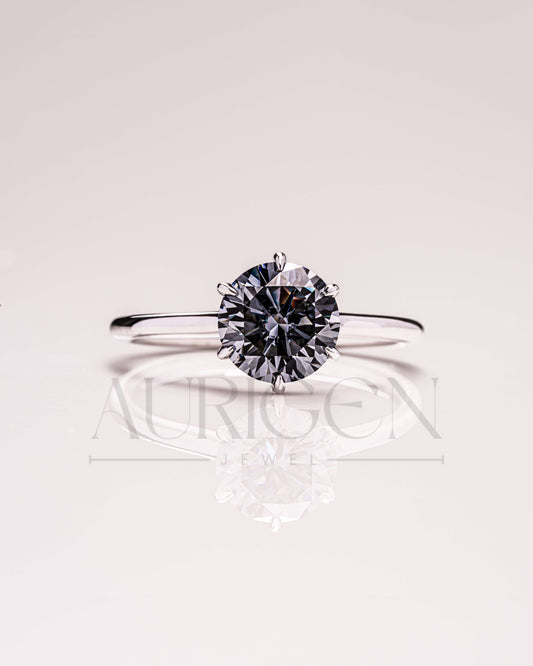 6-Prong Dark Grey Moissanite and Leb Grown Solitaire Engagement Ring