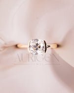 Attractive Cushion Cut Moissanite and Lab Grown Diamond Ring With Half Bezel Setting