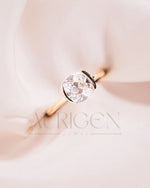Attractive Cushion Cut Moissanite and Lab Grown Diamond Ring With Half Bezel Setting