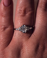 Oval Cut Moissanite and Lab Grown Diamond 14K Solid Gold Ring – Six Prong & Side Stone