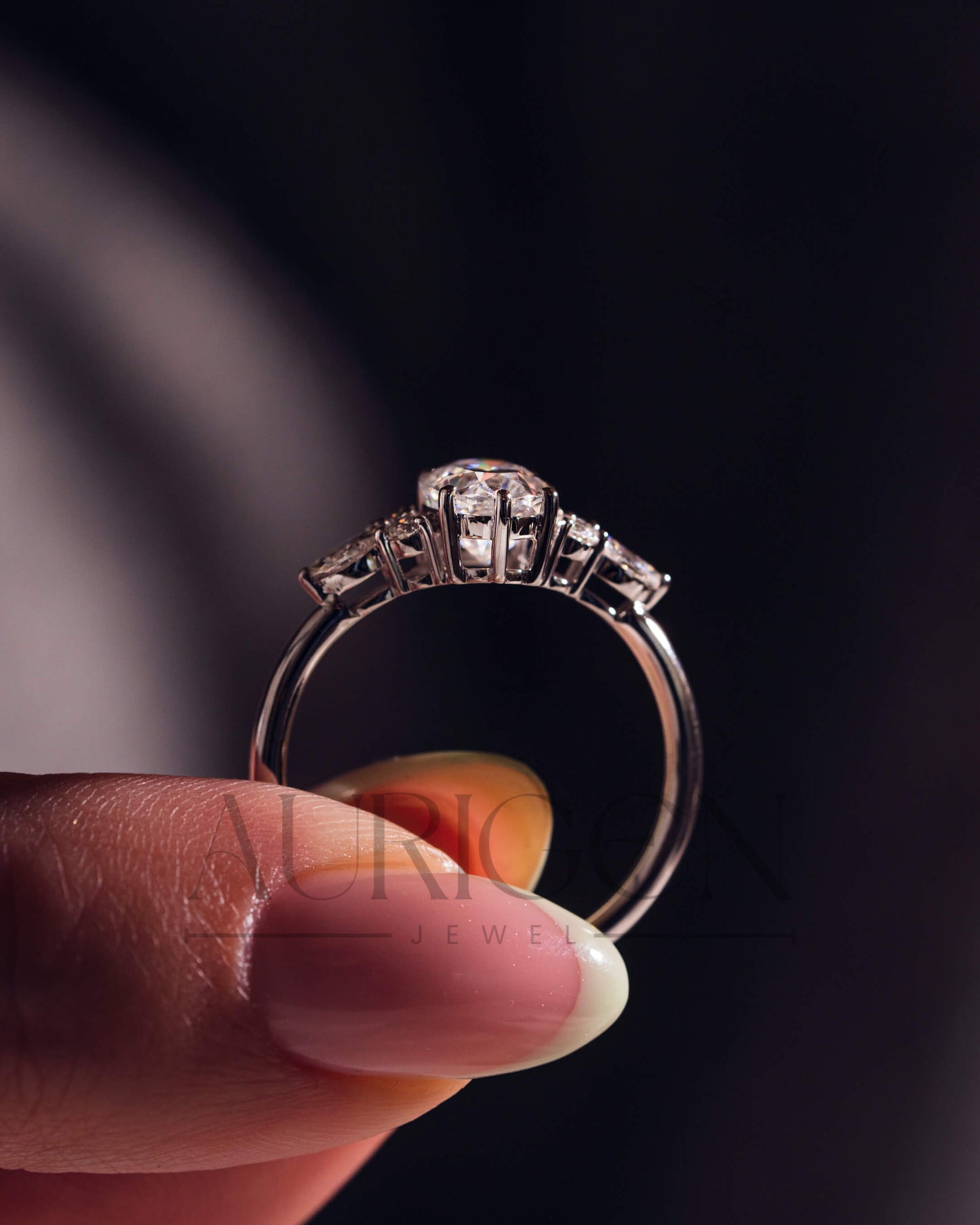 Oval Cut Moissanite and Lab Grown Diamond 14K Solid Gold Ring – Six Prong & Side Stone