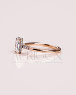 Elongated Cushion Cut Moissanite & Leb Engagement Ring Hidden with Side Round Diamond 14K Rose Gold