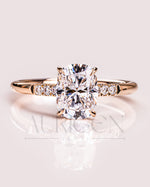 Elongated Cushion Cut Moissanite & Leb Engagement Ring Hidden with Side Round Diamond 14K Rose Gold