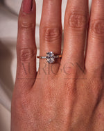 Elongated Cushion Cut Moissanite & Leb Engagement Ring Hidden with Side Round Diamond 14K Rose Gold